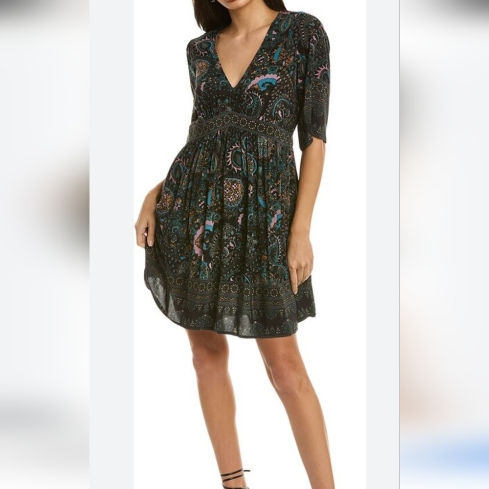 ba&sh Zelda Border Print Multicolor V-neck Dress Women’s Size 3 (US L